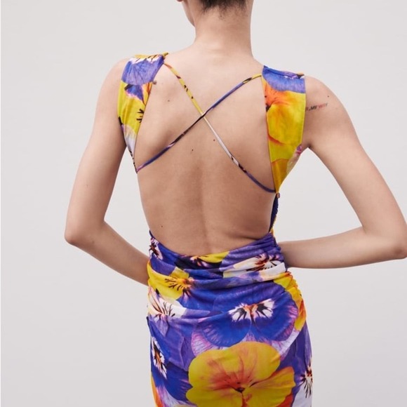 ZARA OPEN BACK PRINTED TULLE DRES - Picture 9 of 11